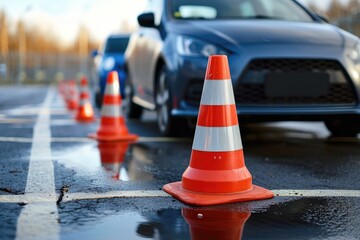 Driving school focuses on traffic cones at test track for modern cars