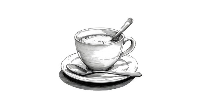 There is a coffee cup on the table with a spoo