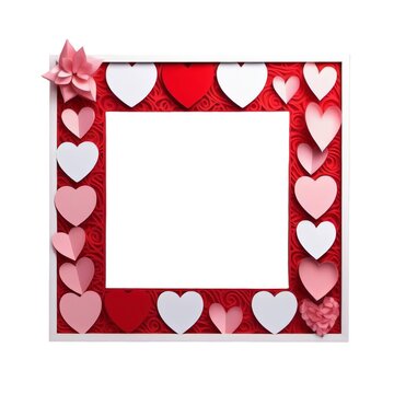 Valentine’s Day Gift Mockup Frame with Red and Pink Hearts and Floral Decorations