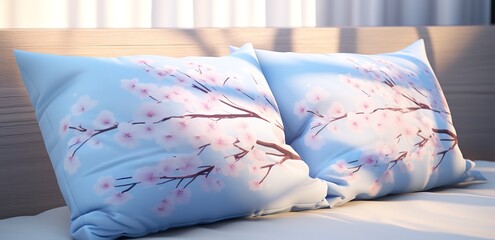 A pillow decorated with cherry blossoms. generative AI