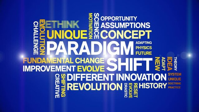 Paradigm Shift animated tag word cloud;text design animation kinetic typography seamless loop.
