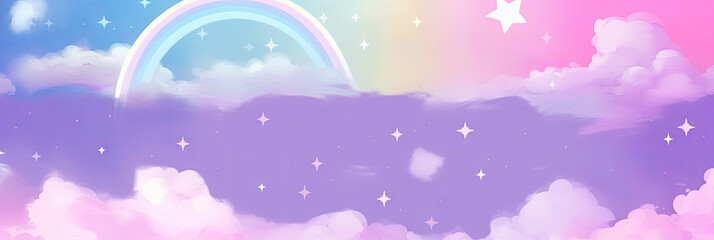 rainbow unicorn colorful background. Pastel watercolor sky with glitter stars and bokeh. Fantasy galaxy with holographic texture.kawaii abstract space with stars and sparkle
