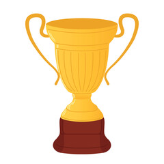 Vector illustration of winners trophy icon isolated on white background. Golden trophy as symbol of victory in sports event. Illustration for poster, icon, card, logo, banner or sticker.