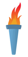 Colorful Flaming Torch, flat vector illustration isolated on white background. Symbols of relay race, competition victory, champion or winner.
