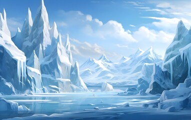 Digital illustration of a very beautiful view of the Ice Village


