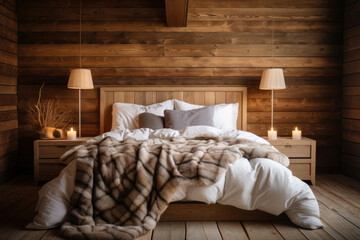 House bedroom bedding interior modern furniture decor room design home wooden - obrazy, fototapety, plakaty