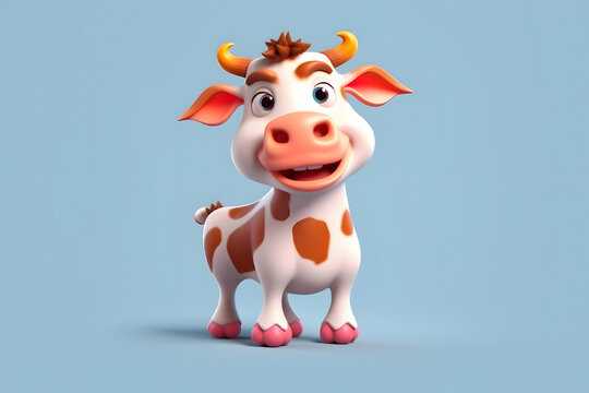 3d rendering cute Cow cartoon