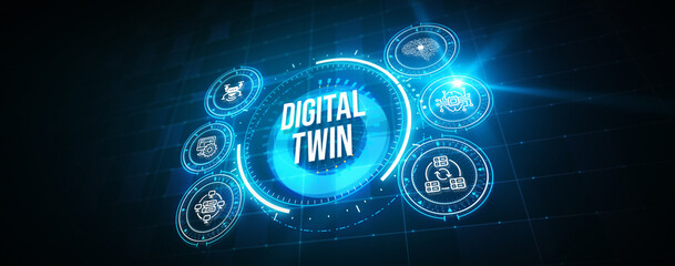 Digital twin industrial technology and manufacturing automation technology. 3d illustration