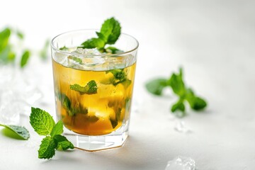 Mint julep cocktail in glass on white backdrop - obrazy, fototapety, plakaty