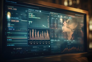 Financial Insights: Computer Monitor with Stock Market Information Charts