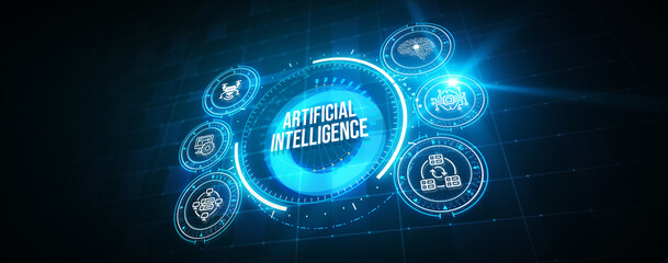 Artificial intelligence (AI), machine learning and modern computer technologies concepts. 3d illustration