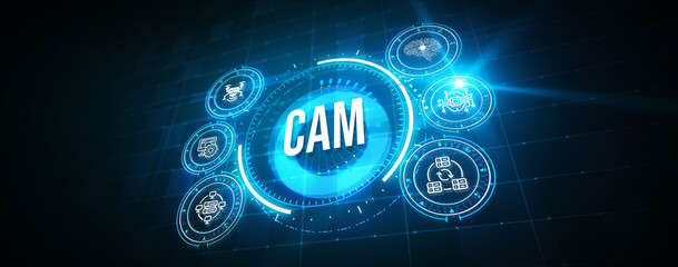 CAM Computer-aided manufacturing industrial technology automation concept. 3d illustration