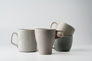Gray coffee mugs mock up on white background
