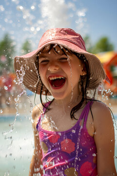 portrait of young girl playing in waterpark swimming pool