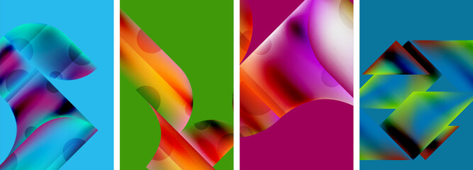 Set of colorful geometric posters - round shapes and circles with fluid color gradients. Abstract backgrounds for wallpaper, business card, cover, poster, banner, brochure, header, website