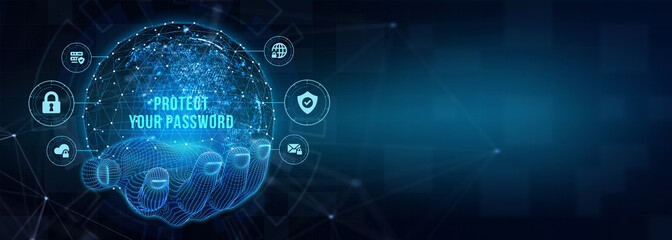 Secure internet access and personal information security. PROTECT YOUR PASSWORD. 3d illustration