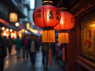 Chinese lantern hanging in China town street