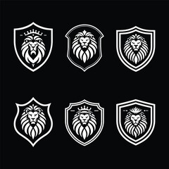 Obraz premium SIX LOGO SET OF LION HEAD SHIELD FRAME VECTOR
