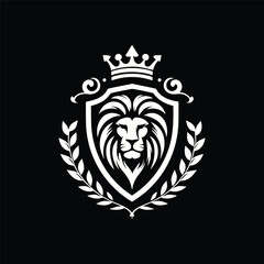 LION HEAD WITH SHIELD FRAME LOGO VECTOR