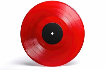 Isolated white background with new red vinyl record