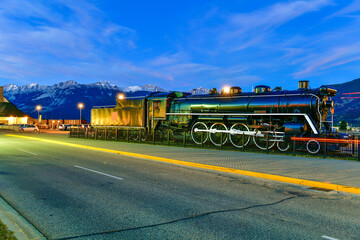 Old Canadian National steam locomotive train in Jasper,Canada