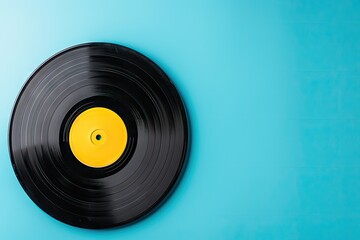 70s entertainment listen to music on a retro vinyl player with a top view set against a blue background