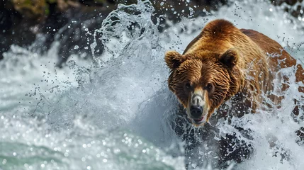 Fotobehang bear hunting in river © sam