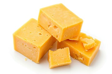 Top view of cheddar cheese on a white background