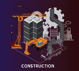 Construction , Building houses and buildings uses large machines and a lot of construction materials.