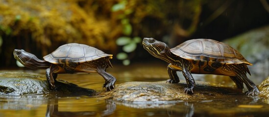 Amphibious turtles, with a short tail and walking slowly on four legs