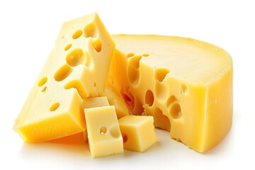 Cheese in close up on a white background - obrazy, fototapety, plakaty