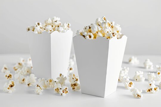 Isolated white popcorn box template mockup with custom graphics packaging