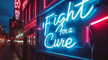 "Fight for a Cure" in a bold and impactful font design, accompanied by powerful visual elements, hd, impactful font with visual elements and copy space