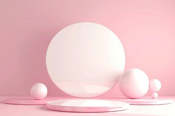 Minimal background with podium for product display abstract white geometry shape background minimalist pink background for Valentine s Day abstract 3D renderin