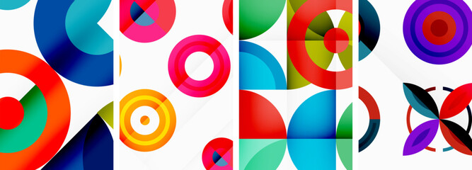 Obraz premium Circles and rings geometric backgrounds. Posters for wallpaper, business card, cover, poster, banner, brochure, header, website