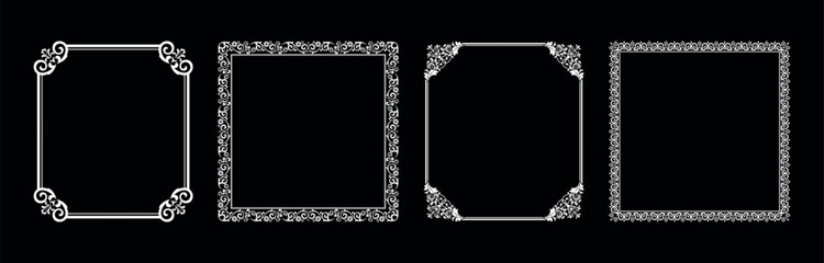 Set of decorative frames Elegant vector element for design in Eastern style, place for text. Floral black and white borders. Lace illustration for invitations and greeting cards.