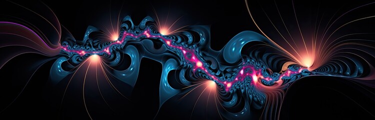 The dynamic essence of the future depicted through an abstract background with vibrant pink and blue neon lines moving at high speed.