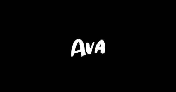 Ava Women Name in Grunge Dissolve Transition Effect of Animated Bold Text Typography on Black Background