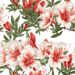 Seamless azalea flowers vector pattern design. Isolated background. Generative ai