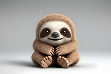 3d rendering cute Sloth cartoon