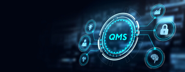 Quality management system business and industrial technology concept. QMS. 3d illustration - obrazy, fototapety, plakaty