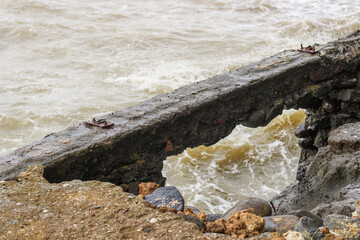 seaside cliff embankment collapsed