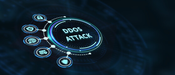 DDoS ATTACK inscription, online attack concept inscription, online security concept. 3d illustration