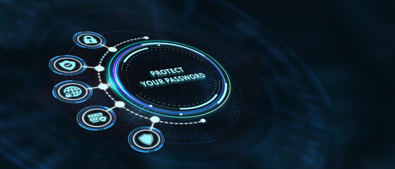 Secure internet access and personal information security. PROTECT YOUR PASSWORD. 3d illustration