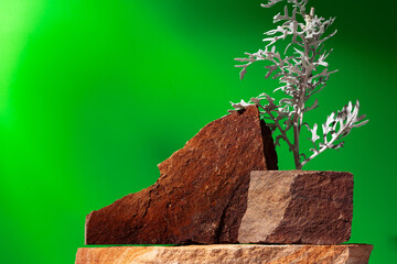 Mock up stone podium against green background