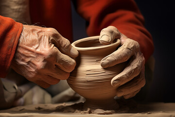 Generative AI Image of Craftsman Hands Making a Clay Jug Pottery Craft - obrazy, fototapety, plakaty