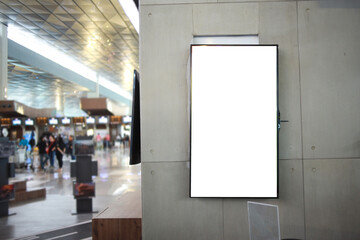 Blank white screen on television or digital media billboard for advertising at department store.
