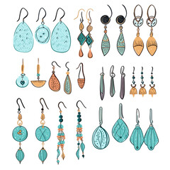 Set of Earring Holders hand drawing isolated vector illustration, accessories collections