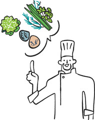 美味しそうな野菜や食材とシェフ　イラスト素材	
