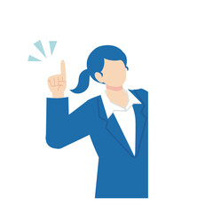 指を立てて壁からひょっこり出る紺色スーツの女性